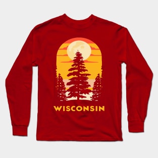 Wisconsin Tourism Trees and Sunset Graphic Long Sleeve T-Shirt